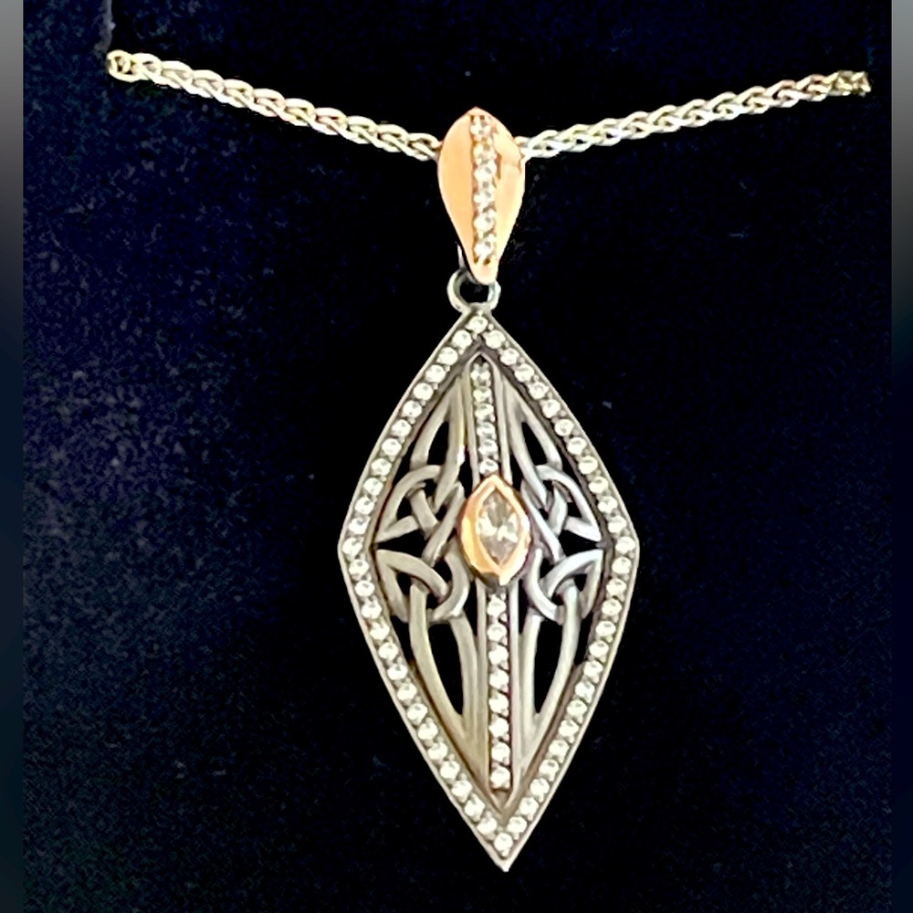 36” KEITH JACK STERLING SILVER 10K ROSE GOLD CZ’s CELTIC KNOT NECKLACE